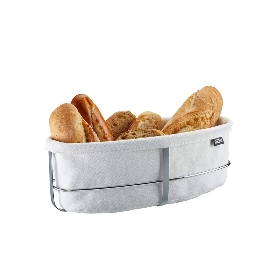 gefu-33661-corbeille-pain-brunch-ovale-argent-blanc-avec-sac-en-coton-lavable image 1