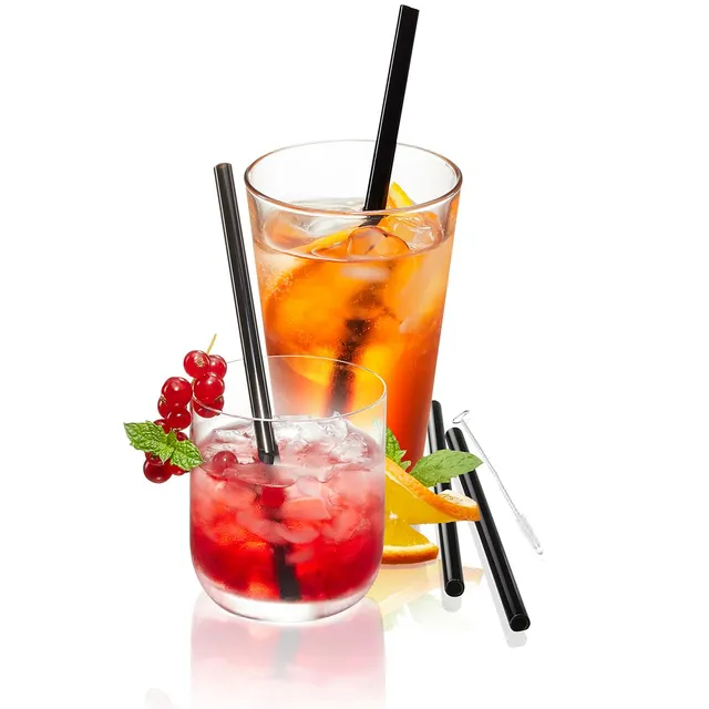 gefu-set-de-4-pailles-r-utilisables-en-verre-noir-18-cm image 1