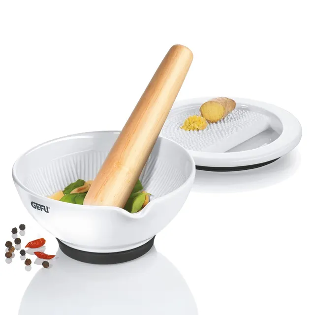 gefu-gf35340-mortier-r-pe-2-en-1-en-c-ramique-blanc-avec-pilon-en-bois-de-p-cher image 1
