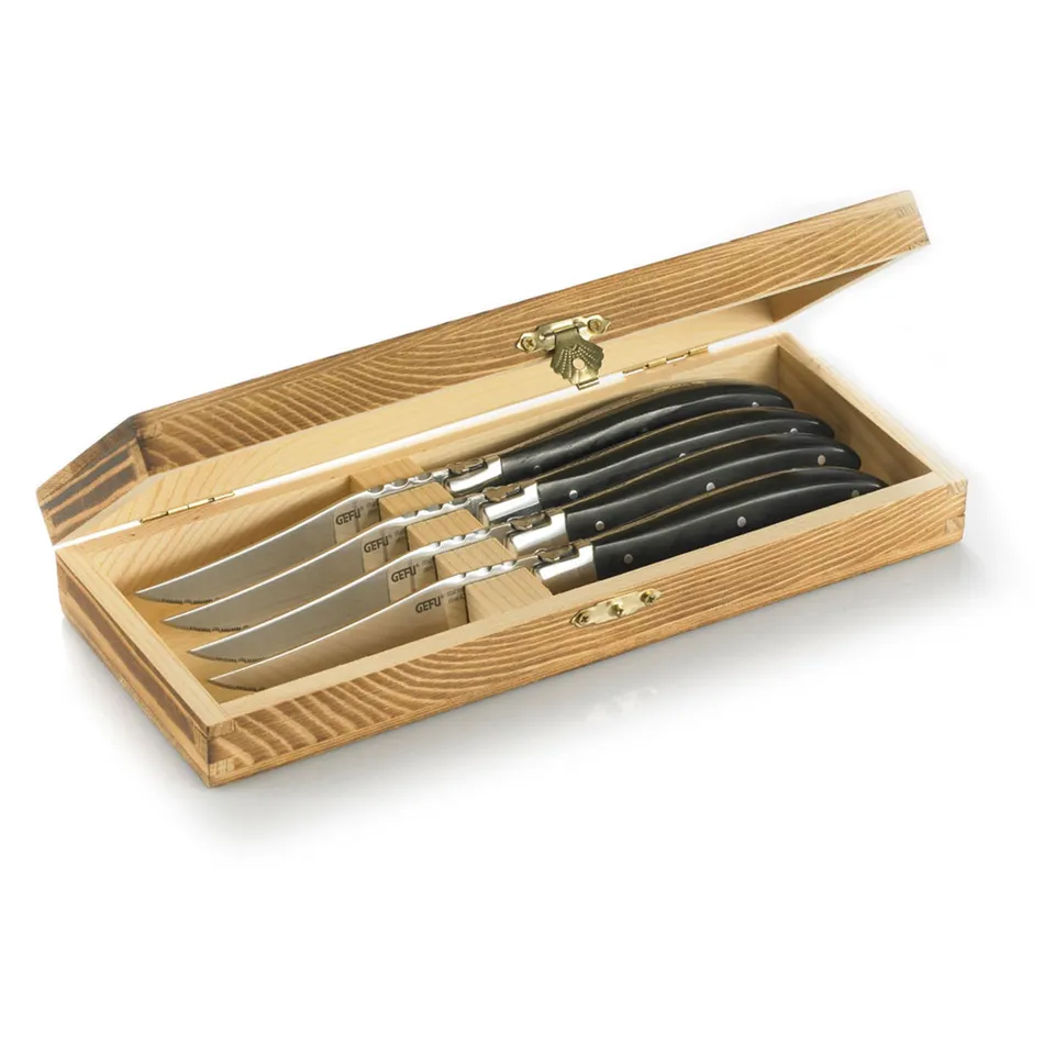 gefu-13940-set-de-4-couteaux-steak-basco-lame-dent-e-avec-coffret-en-bois-de-pin image 1
