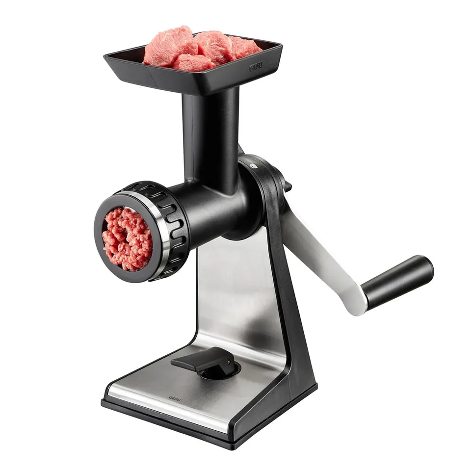 gefu-gf19090-transforma-hachoir-viande-manuel-en-acier-inoxydable-avec-entonnoir image 1