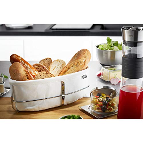 gefu-33661-corbeille-pain-brunch-ovale-argent-blanc-avec-sac-en-coton-lavable image 4