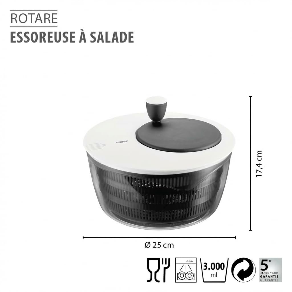 gefu-rotare-28170-essoreuse-salade-3-l-3-pi-ces-avec-manivelle-tamis-et-bec-vers image 2