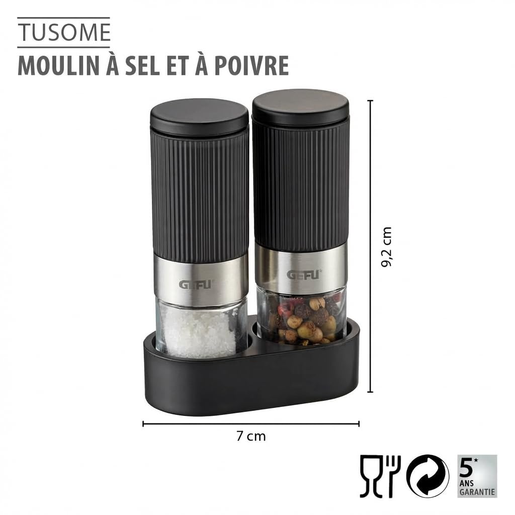 gefu-gf34621-tusome-duo-moulin-poivre-et-sel-avec-2-mini-moulins-pices-et-suppor image 2