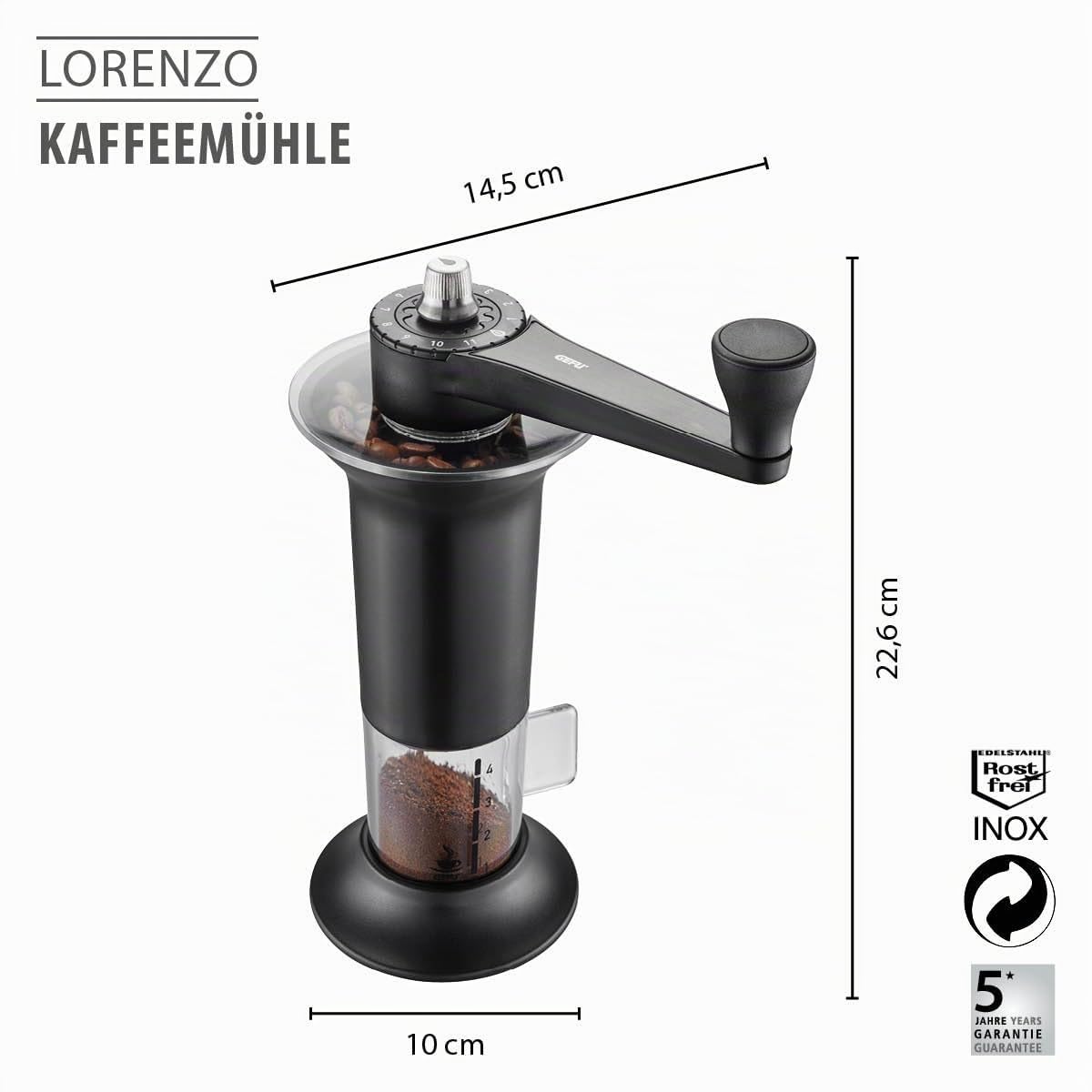 gefu-lorenzo-moulin-caf-lectrique-noir-avec-meules-en-acier-inoxydable image 2