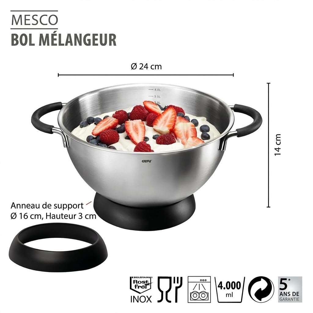 gefu-mesco-bol-m-langeur-acier-inoxydable-anneau-antid-rapant-24-cm-4-litres image 2