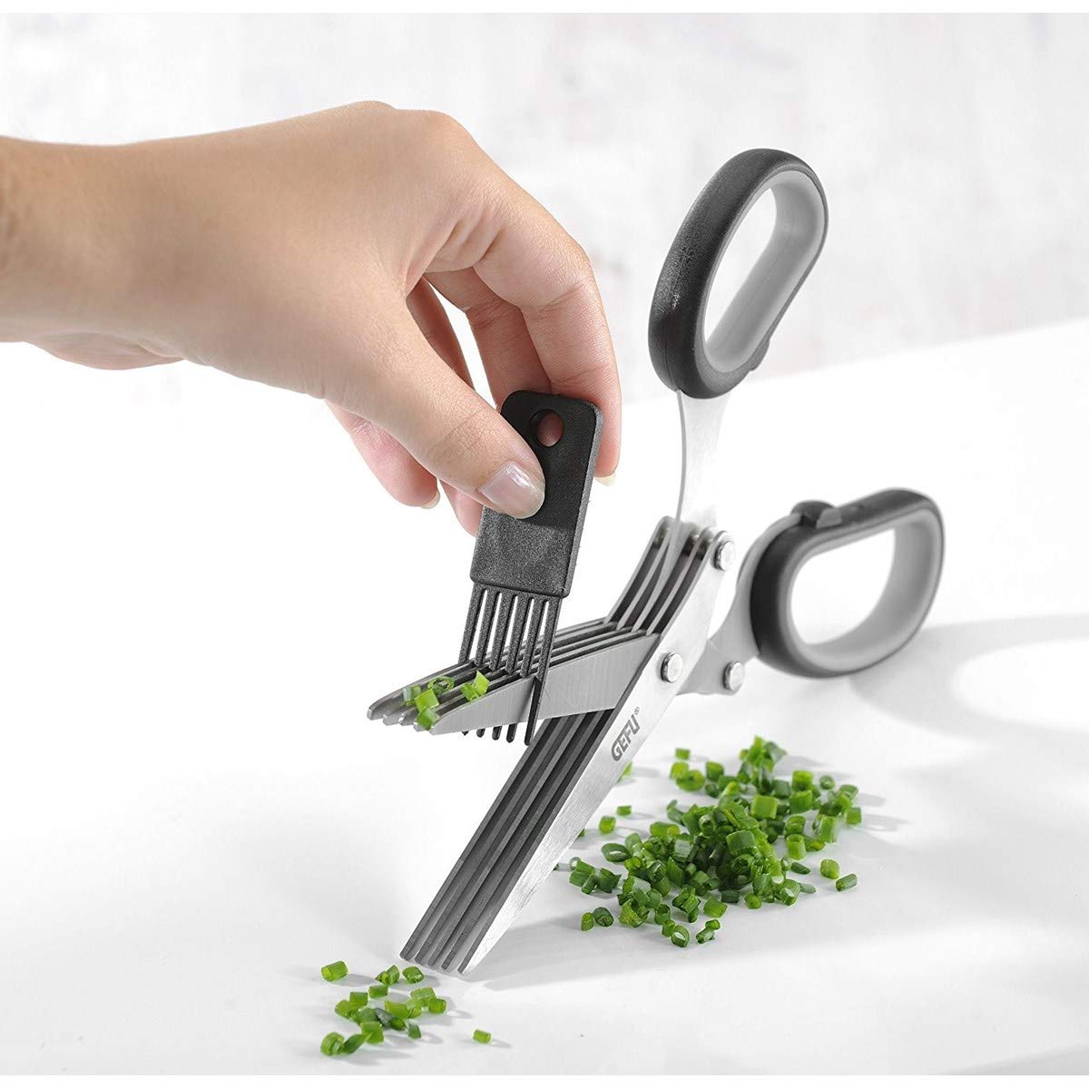 gefu-ge12660-cutare-ciseaux-herbes-5-lames-en-acier-inoxydable-avec-peigne-de-ne image 2