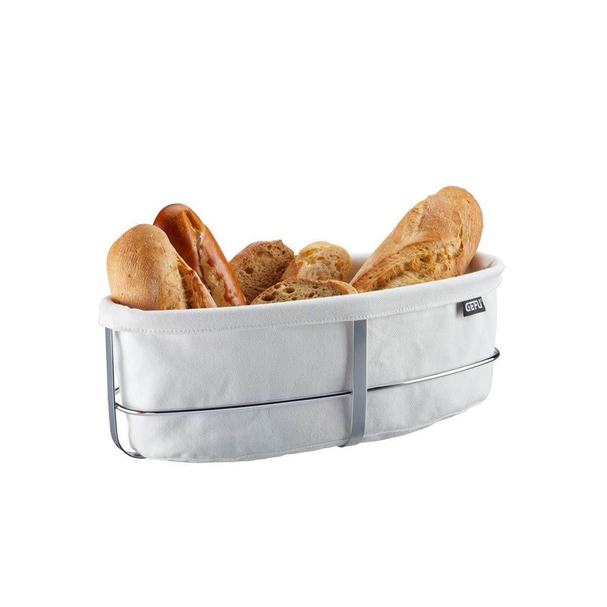 gefu-33661-corbeille-pain-brunch-ovale-argent-blanc-avec-sac-en-coton-lavable image 1