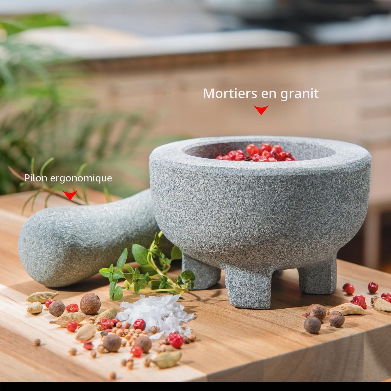 gefu-crunchy-ge35310-mortier-avec-pilon-en-granit-massif-fond-arrondi-gris-10-x- image 2