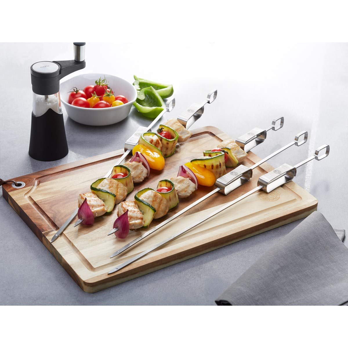 gefu-set-de-5-piques-brochettes-barbecue-en-acier-inoxydable-45-cm-avec-bague-co image 2