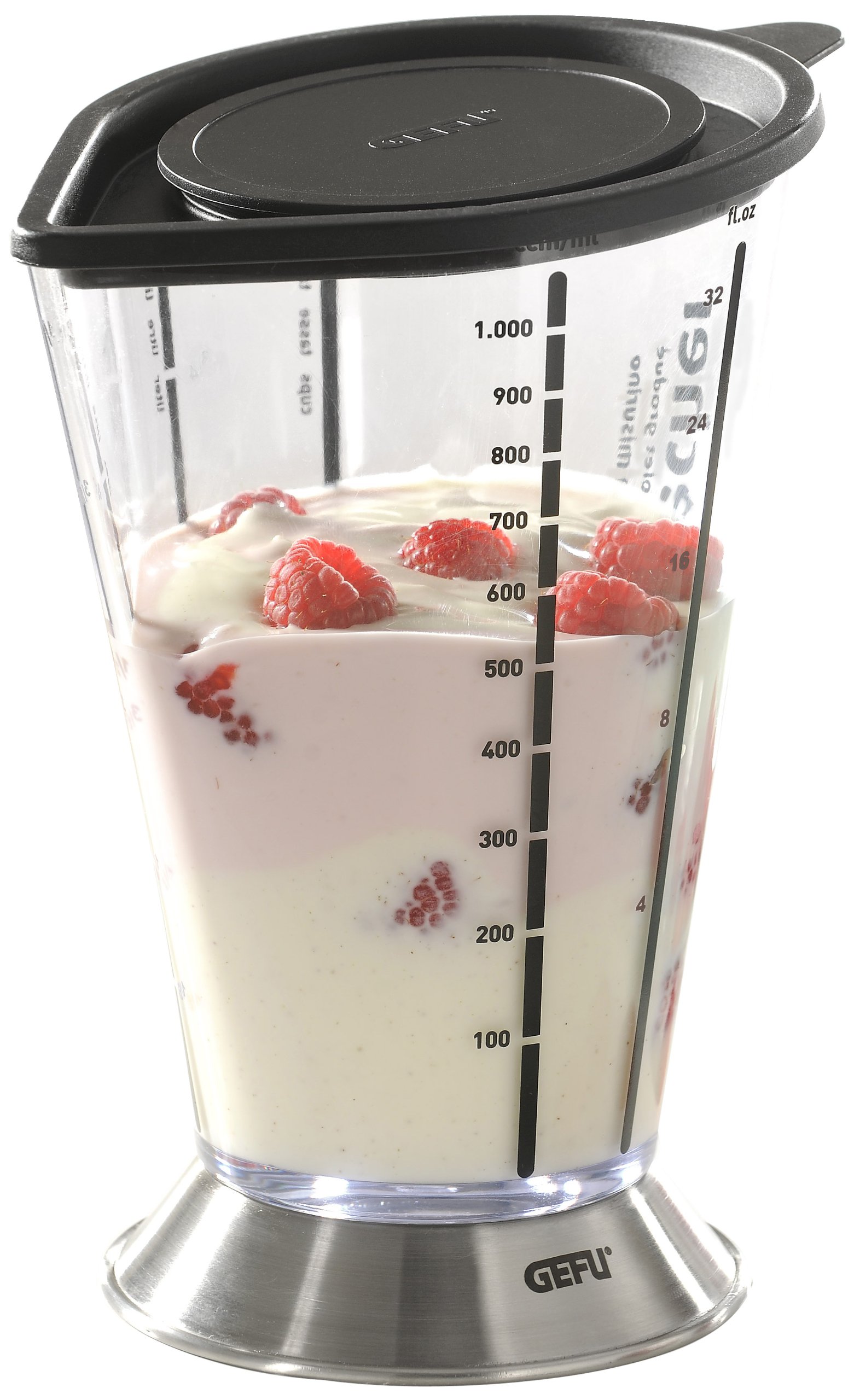 gefu-ge14460-misuro-doseur-shaker-3-en-1-1000-ml-verre-mesureur-et-socle-inox image 1